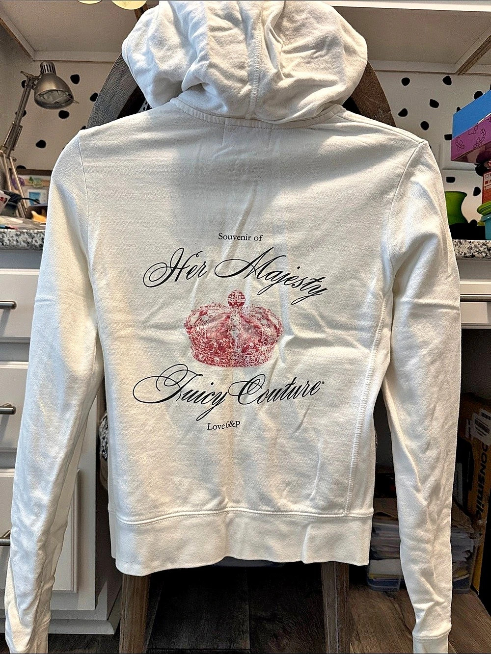 Vintage Juicy Couture Souvenir of Her Majesty Crown Zip Up Hoodie White Small - Picture 2 of 4